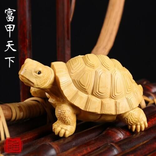 Animal turtle wood carving hand carving handicraft of Chinese real wood ornaments turtle rich Arts