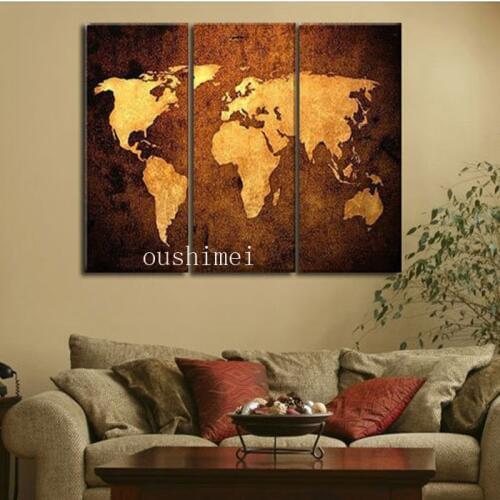 Handpainted 3 Piece Modern Abstract Home Decor World Map Pictures Oil Painting On Canvas Wall Art For Living Room Free Shipping