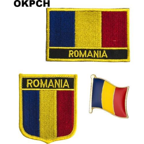 Romania National Flag Embroidered Iron on Patches for Clothing Metal badges PT0109-3