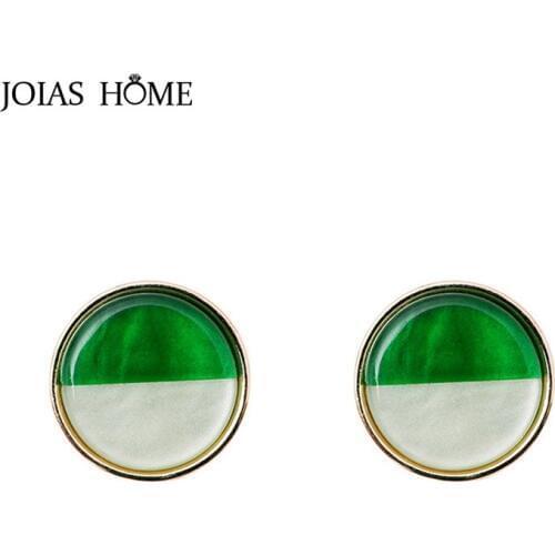 JoiasHome Round Silver 925 Jewelry Gemstones Earrings for Women 3 Colors Choice Green Black Pink Delicate Ear Studs Trendy Gift