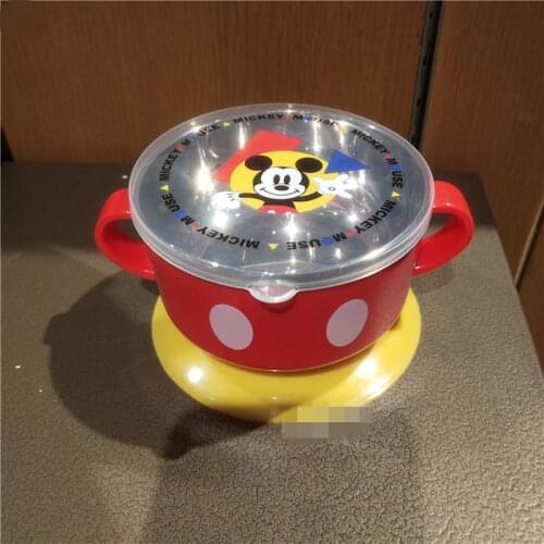 Shanghai Disney Mickey Childrens Stainless Steel Bowl Baby Binaural Eating Bowl with Suction Cups Tableware Kids Gifts AG2238