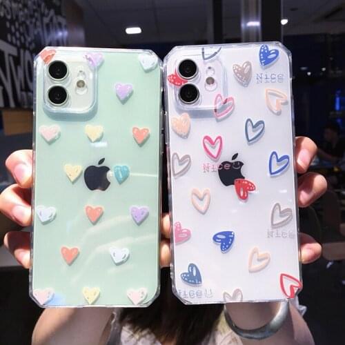 Ottwn Cute Little Love Heart Transparent Phone Case For iPhone 11 12 Pro Max X XR XS 7 8 Plus SE 2020 Silicone Shockproof Cover