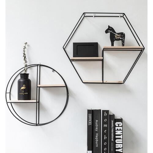 Nordic Iron Hexagonal Grid Wall Storage rack Shelf Wall Hanging Geometric Figure Wall Decoration Living Room decorative shelf