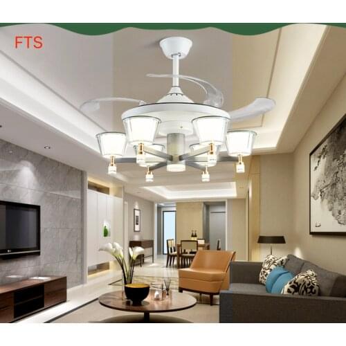 Fan Light Invisible Light Luxury Nordic Simple Crystal Light Ceiling Fan Light Living Room Bedroom Dining Fan Chandelier