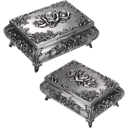 Vintage Metal Jewelry Box Trinket Jewelry Storage for Rings Earrings Medium