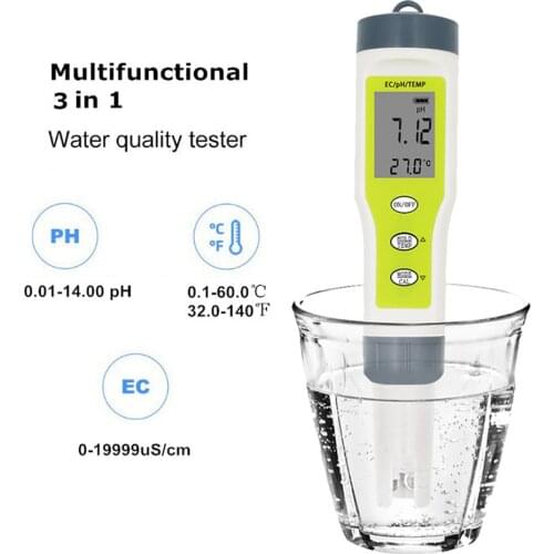 High Precision Digital LCD PH EC Sensor Meter Water Quality Monitoring Detection Instrument With Backlight Large Screen Test Pen