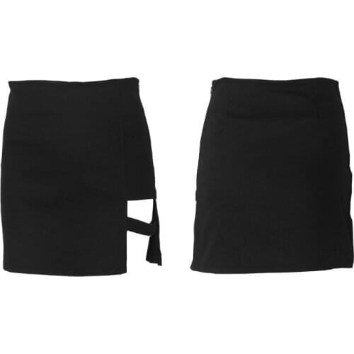 Womens Summer Cotton Sexy Mini Pencil Skirt High Waisted Hollow Out Asymmetric Solid Color Metal Ring Decor Cocktail Party