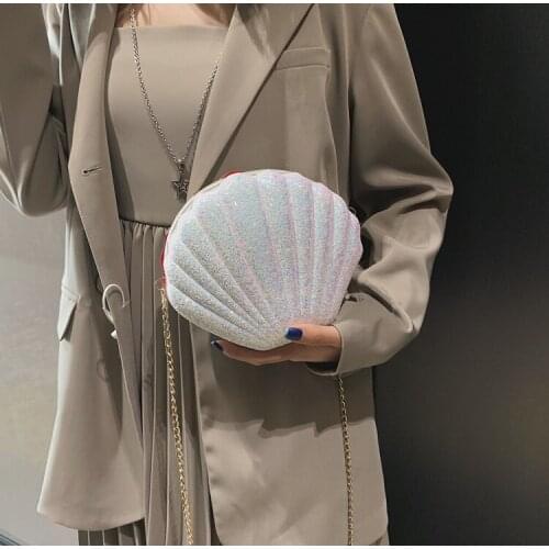 Sequin Shell Women Shoulder Bag Fashion Shiny PU Chain Messenger Bags Girls Cute Pearl Zipper Crossbody Small Purse Phone Pouch