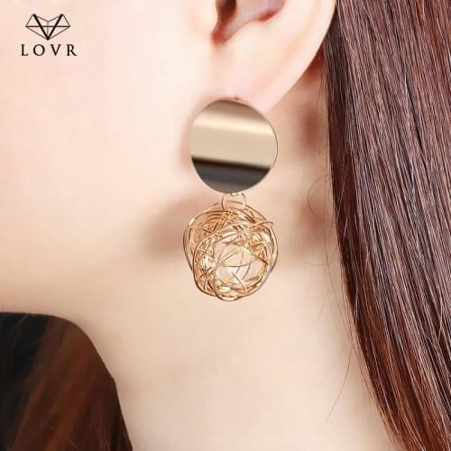LOVR 2019 New Korean Fashion Vintage Geometric ball Statement Drop Earrings For Women Unique Metal Dangle Earrings Jewelry