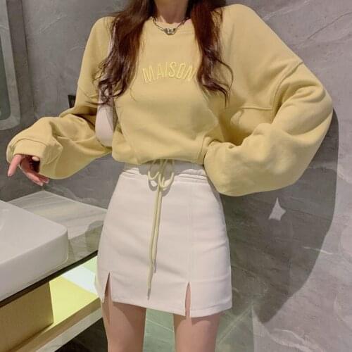 #7124 White Yellow O Neck Letter Long Batwing Sleeve Fashion Sweatshirt Tops Pullovers Spring Autumn Coat Women Top Cute Sweet