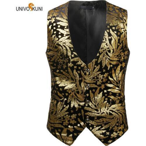 UNIVOS KUNI 2019 Spring and Autumn Golden Silver Shiny Gilt Printing Suit Vest Male Banquet Suit Vest Trend Size S-2XL WYR24