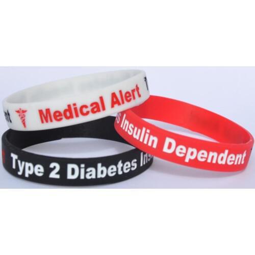 1pc Medical Alert - Type 2 Diabetes Insulin Dependent silicone rubber bracelet wristband shipping
