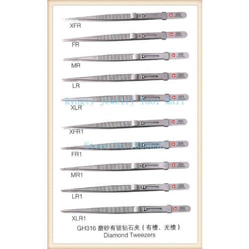 10pcs/lot diamond tweezers Gem Diamond Stone tweezers locking jewelry tweezers slide lock fine tip