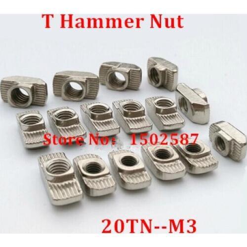 100pcs 20-M3 hammer nut M3 T Nuts Block For 2020 Series Alumium Profiles Accessories Slot 6 Nickel plated Carbon steel