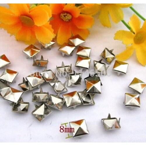100pcs/lot 8mm Silver Pyramid Rivet Metal Studs Spots Spikes Punk Bag Belt Leathercraft Accessories