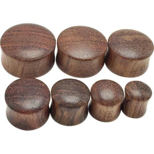 2pieces fashion ear tunnels wooden plug earrings 8mm-20mm brown color natural rose wood flesh tunnel body piercing jewelry men