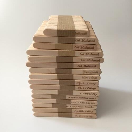 50pcs Customized Popsicle Sticks for Silicone Ice Mold Natural Wood Ice Cream Cakesicle Lollipop Stick with Text for Home Bakery