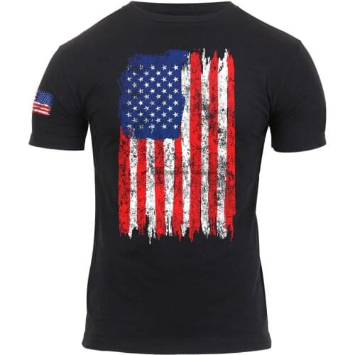 America Patriotic Athletic Fit Distressed USA US Flag T-shirt Black Rothco 2713