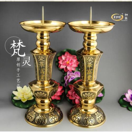 Large --wholesale Buddhist supplies # HOME Money Drawing Buddha Buddhist sacrifice Opening Ceremony temple Gilding Candlestick