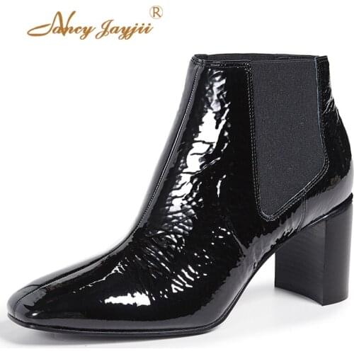 Aslen Woman Ankle Boots Chelsea Botas Dress Lady Shoes Fashion Sexy Pleated Black 2021 Winter Autumn Block Heels Chunky Heels