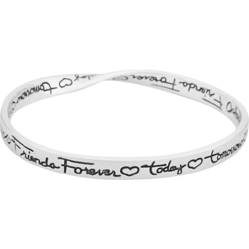Handmade Engraving Letter Bangle Today Tomorrow Always Friends Forever silver color With Heart Oval Best Friendship Jewelry Gift