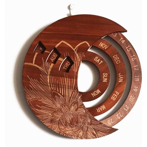 Free Shipping Circular Perpetual Calendar Wooden Permanent Kalendar Home Decor Homestay Decoration Creative Gift Limewood 5mm