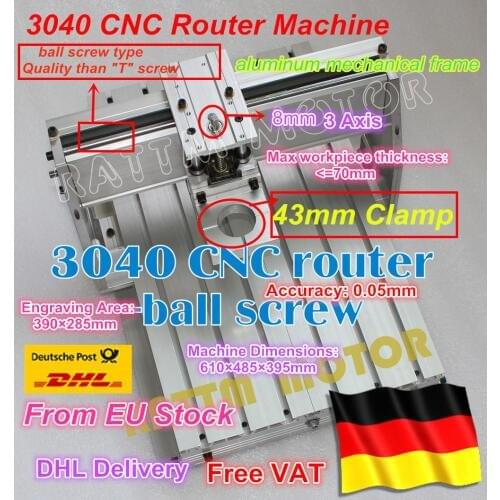 EU ship/ EU Free VAT 3040 CNC router milling machine mechanical kit Frame ballscrew with 43mm Neck Spindle Mount for KRESS motor