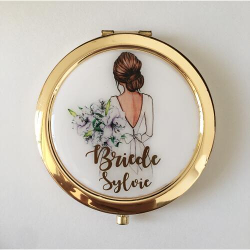 Personalize Unique Custom logo Wedding Bride to Bridesmaid gifts portable compact mirror Personalized gift