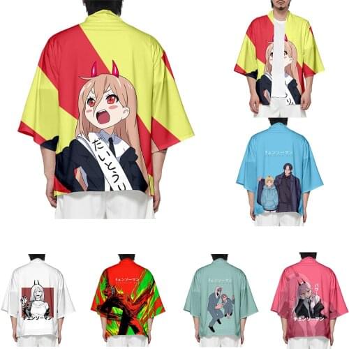 Japanese Anime Chainsaw Man Denji Power Kimono Cosplay Costume Cloak Coat Haori Unisex Men Women Robe Halloween Party Cape