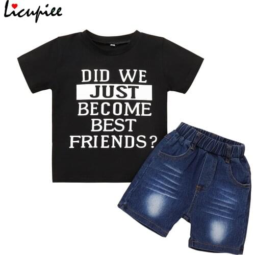 1-4 Yeasr Letter Clothing Sets Baby Boys Clothes Set Letter Print Short Sleeve O-neck T-shirt + Short Jeans for Summer