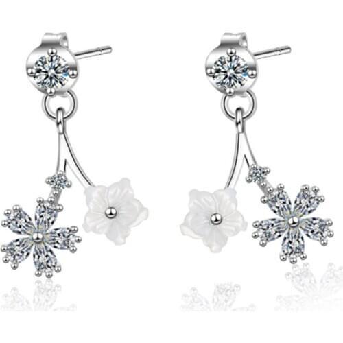 Korean version of the hanging style simple temperament personality fashion flower shape silver plated stud earrings WE039