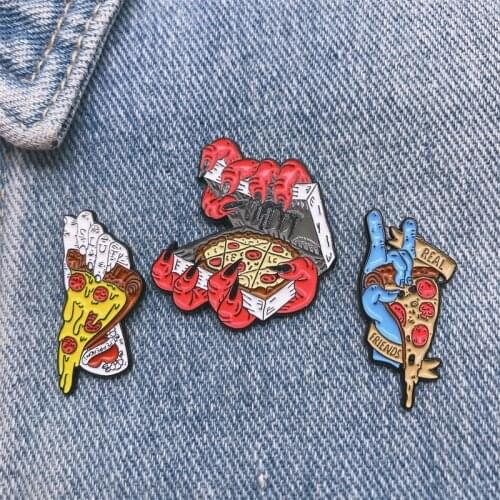Creative Punk Halloween Bones Skeleton Ghost Hand Food Pizza Enamel Brooch Alloy Badge Clothes Bag Brooch Woman Jewelry Gift