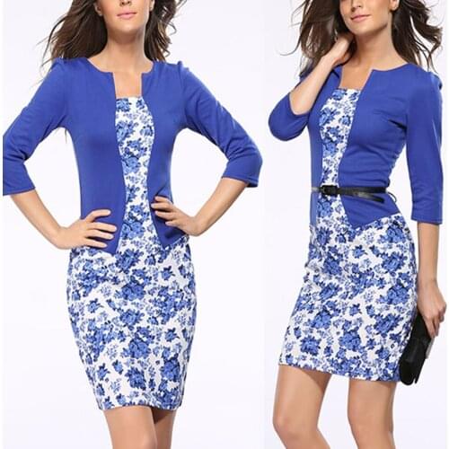 Ladies Office Wear Women Formal Dresses Fake Two Piece Sukienka Business Casual Work Wear Dress Pencil Midi Dress Elegant Belt