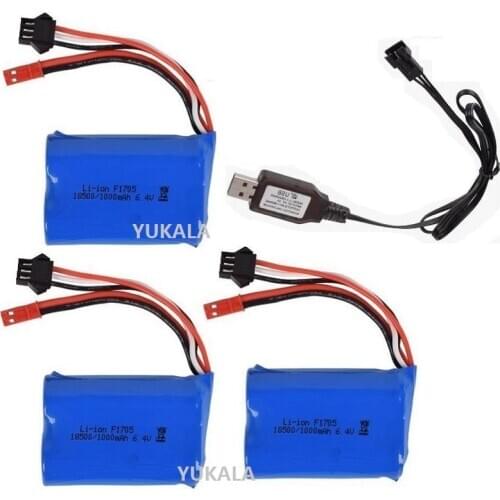 YUKALA 6.4v 1000mAh 15C 18500 Li-ion Battery JST for wltoys A303 A313 A323 A333 1/12 high speed RC truck parts 1000mah 6.4V
