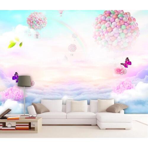 Bacal Child room wall decoration large mural 3d wallpaper mural dream rose butterfly rainbow skyballoon photo wallpaper