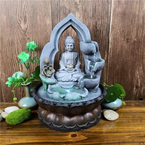 Buddha Tabletop Waterfall Fountain, Resin Desktop Fengshui Meditation Relaxing Indoor Decoration, Circular Water Flow Ornament