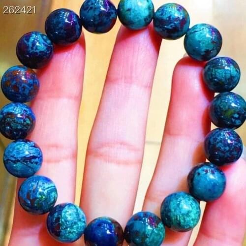 Top Natural Malachite Azurite Green Blue Bracelet 11.3mm Round Beads Woman Men Azurite Bracelet Genuin