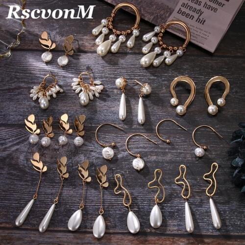 New Pearl Pendant Earring Fashion Metal Leaf Gold Earring Geometric Drop Earring Wedding Pearl Gift Jewelry Wedding Jewelry