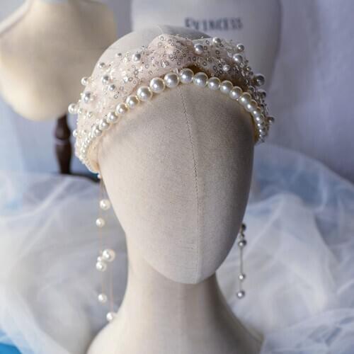 Soft Champagne Brides Pearls Headbands Handmade Bridal Hairbands Wedding Hair Accessories Girls Head Wear