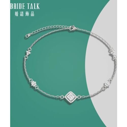 Bride Talk Charm Copper Baguette Zircon Chain & Link Korean Style Bracelet Women Fashion Rose Gold Jewelry Party Birthday Gift