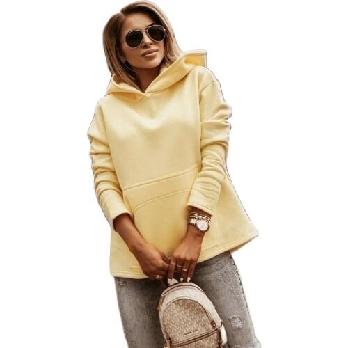 Autumn and winter burst models long sleeve solid color hooded hooded tops womens clothing