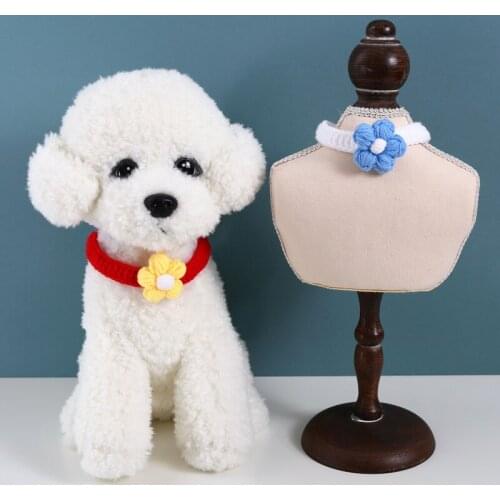 Pet collar Handmade Knitting Cat Circle Collar Flowers Dog Bandana Pet Supplies Kitten Cat Dog Collars Cotton harness fashion
