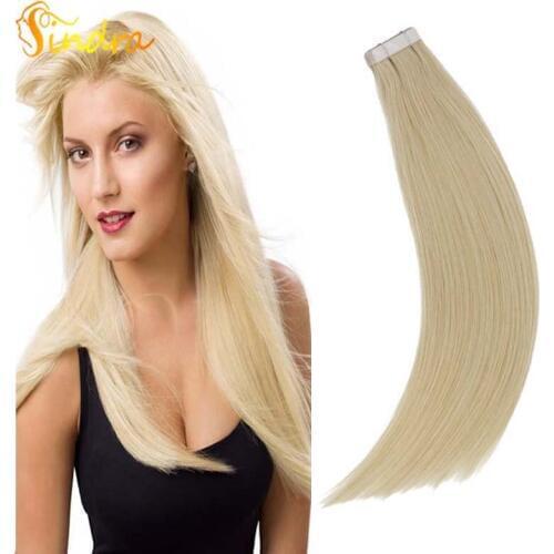 Sindra Tape In Human Hair Extensions Straight 40pcs 20pcs 100% Remy Hair Skin Weft Color #60 14-24 Inches