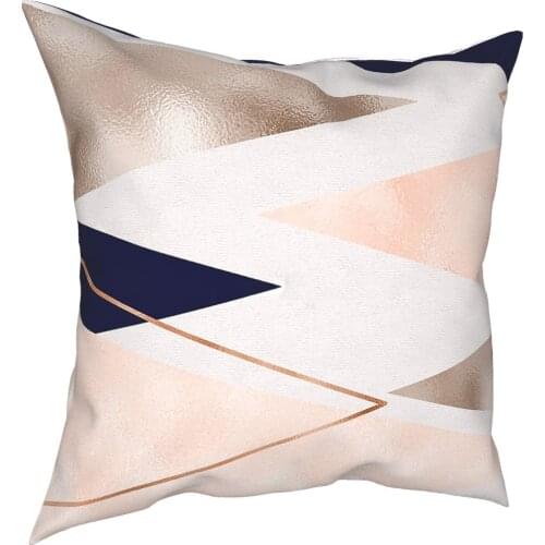 Rose Gold French Navy Geometric Square Pillow Case Throw Pillow Pink Aesthetic Geo Modern Pattern Pillowcover Home Decor