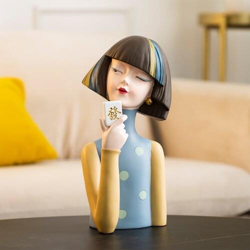 Nordic Resin Sculpture Art Statue Gifts Home Living Room Decoration Accessories Girl Figures Lovely Statues Tabletop Decor