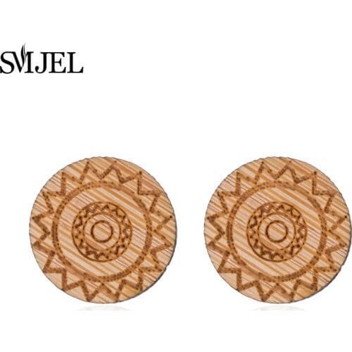 SMJEL Fashion Bohemian Geometric Classic Pattern Stud Earrings Turkish Jewelrys Accessories Women Wooden Earrings Brincos