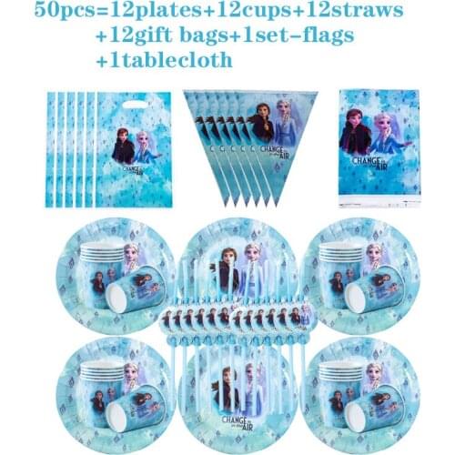 Party Supplies Frozen Disposable Cutlery Set Paper Plate Cup Childrens Birthday Decoration Baby Shower Anna Elsa Ice Queen Gift