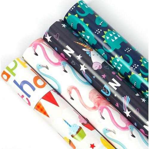 Cartoon Book Cover Paper New gift wrapping paper Birthday gift wrapping paper Unicorn dinosaur Flamingo wrapping paper 20sheets