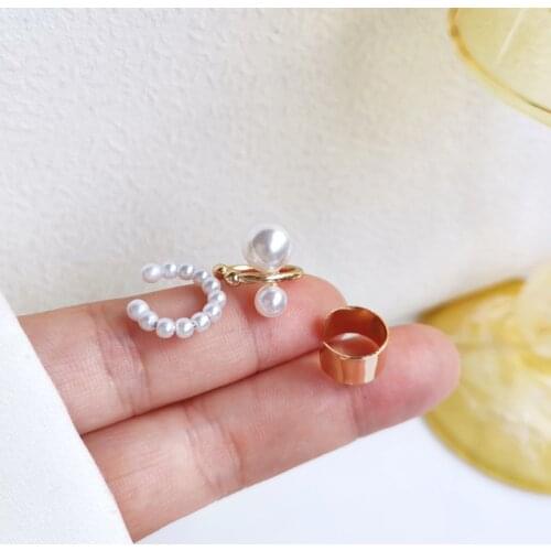 Vintage Gold Silver Color Pearl Clip On Earrings Fake Piercing Ear Cuff Metal Pearls Circle Earcuff Faux Earcuffs Jewelry