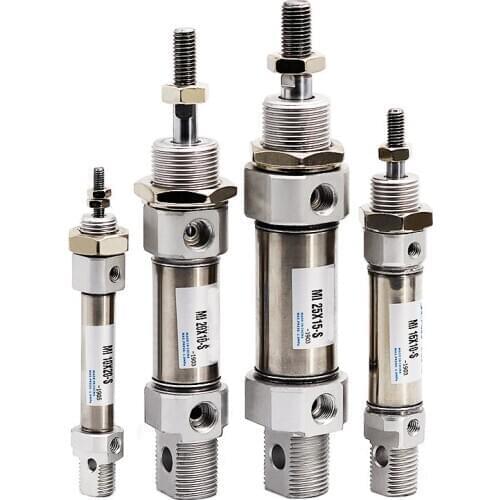 High Quality Small Pneumatic Stainless Steel Mini Cylinder MI25x10,15,20,25,30,40,50,60,75,80,100,125,150,175,200,250,300-S-CA